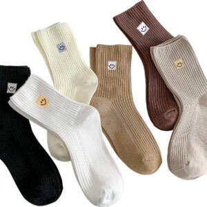Women Cute Ankle Socks (5 Pairs) Aesthetic Ruffle Socks Neutral Cotton Socks for Women Granola Girls Size 5-8
