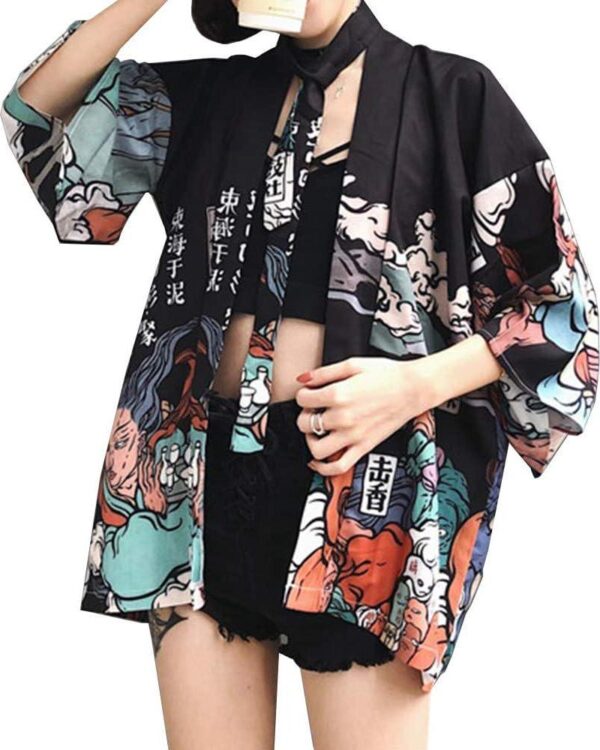Women Japanese Kimono Cardigan Coat Yukata Outwear Tops Vintage Japanese Style - Image 2