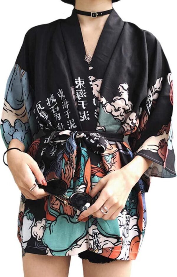 Women Japanese Kimono Cardigan Coat Yukata Outwear Tops Vintage Japanese Style - Image 3