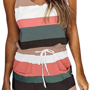 Women Summer Casual Striped Dress Sleeveless Halter Strap Flowy Boho Dress with Pockets
