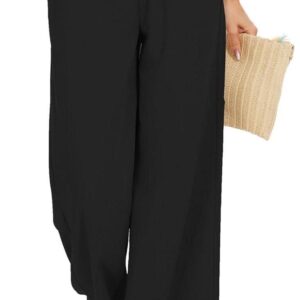 Women Summer Pants Flowy Pants Drawstring Waist Wide Leg Palazzo Beach Pants Loose Fit with Pockets