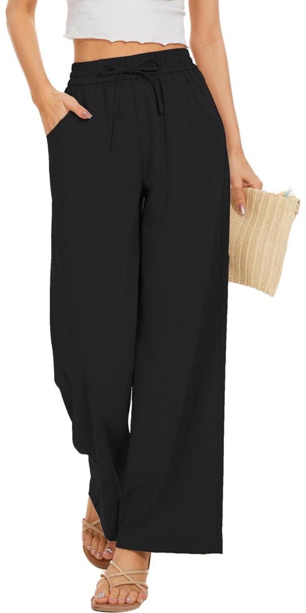 Women Summer Pants Flowy Pants Drawstring Waist Wide Leg Palazzo Beach Pants Loose Fit with Pockets