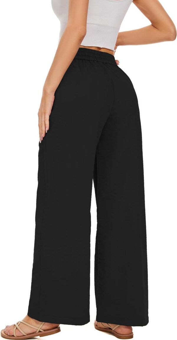 Women Summer Pants Flowy Pants Drawstring Waist Wide Leg Palazzo Beach Pants Loose Fit with Pockets - Image 6