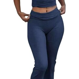 Women's 2 Piece Lounge Outfits Slim Short Sleeve Tops Low Rise Flare Leggings Sets Yoga Sweatsuit