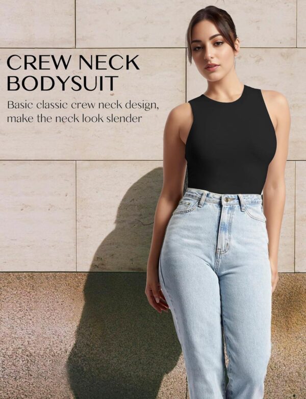 Women's Crew Neck Sleeveless Bodysuits Racerback Halter Tank Top Body Suits for Women - Image 3