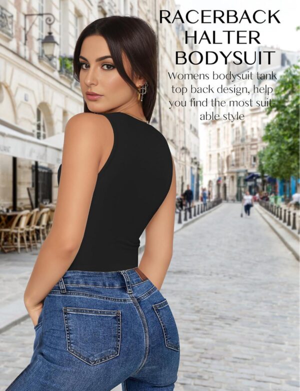 Women's Crew Neck Sleeveless Bodysuits Racerback Halter Tank Top Body Suits for Women - Image 5