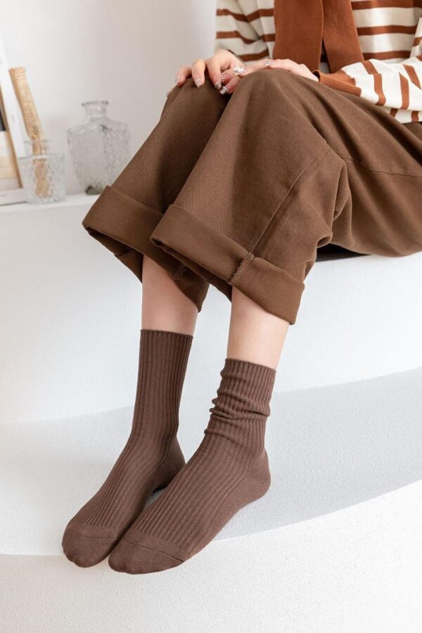 Women s Cute Cotton Crew Socks Neutral Aesthetic Slouchy Boot Dress Socks Women Girls Granola Essentials - Image 8