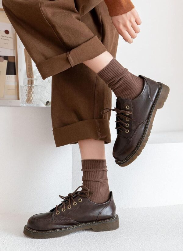 Women s Cute Cotton Crew Socks Neutral Aesthetic Slouchy Boot Dress Socks Women Girls Granola Essentials - Image 2