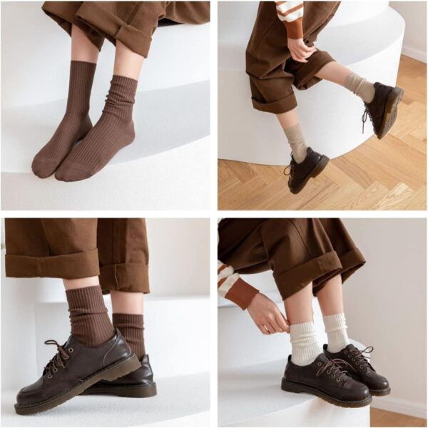 Women s Cute Cotton Crew Socks Neutral Aesthetic Slouchy Boot Dress Socks Women Girls Granola Essentials - Image 4