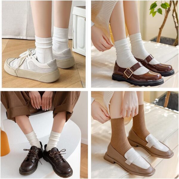 Women s Cute Cotton Crew Socks Neutral Aesthetic Slouchy Boot Dress Socks Women Girls Granola Essentials - Image 3