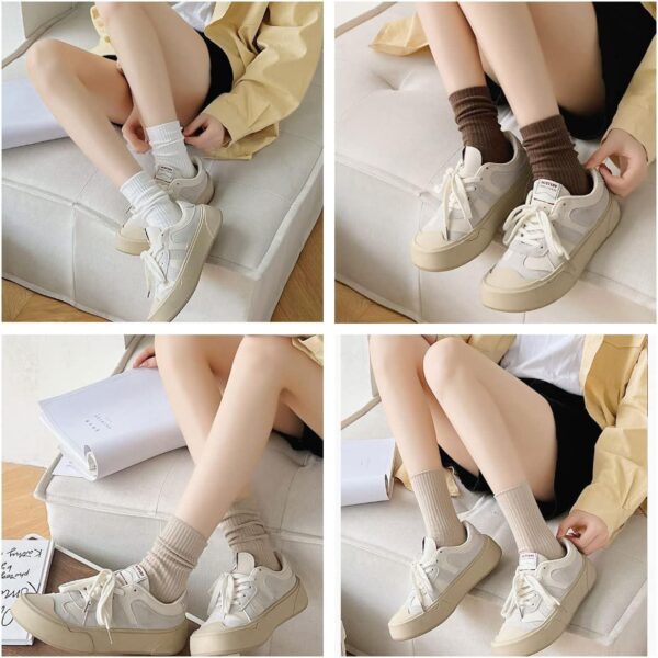 Women s Cute Cotton Crew Socks Neutral Aesthetic Slouchy Boot Dress Socks Women Girls Granola Essentials - Image 7