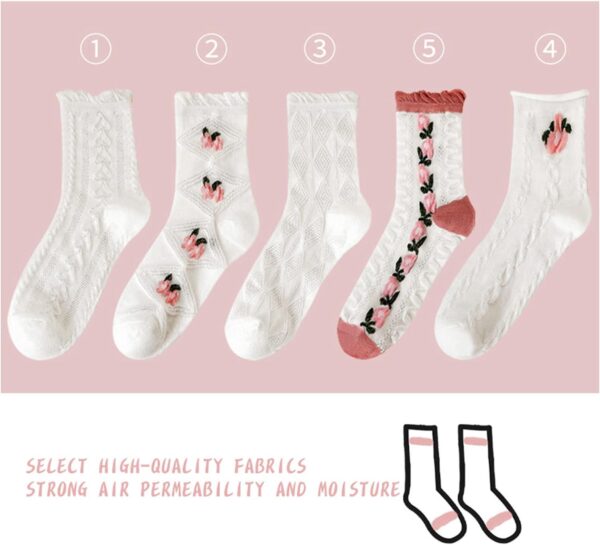 Women's Floral Design Vintage Crew Socks Ethnic Jacquard Knit Set - Image 5