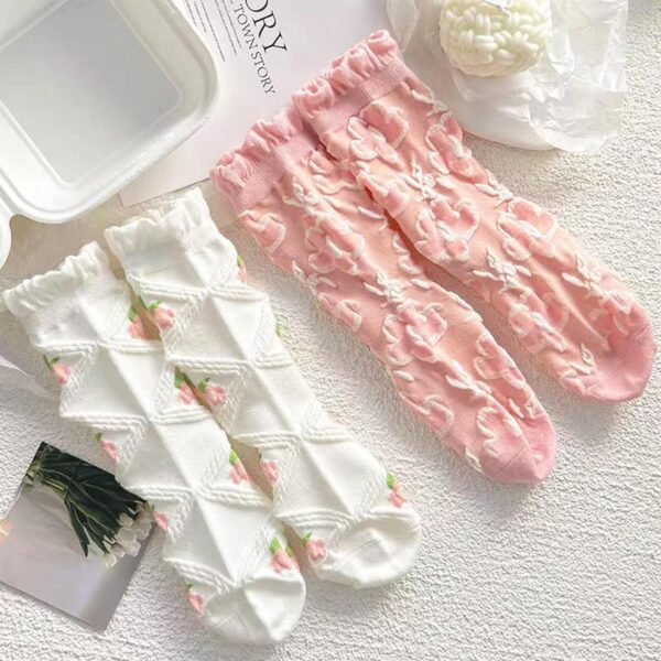 Women's Floral Design Vintage Crew Socks Ethnic Jacquard Knit Set - Image 4