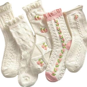 Women's Floral Design Vintage Crew Socks Ethnic Jacquard Knit Set