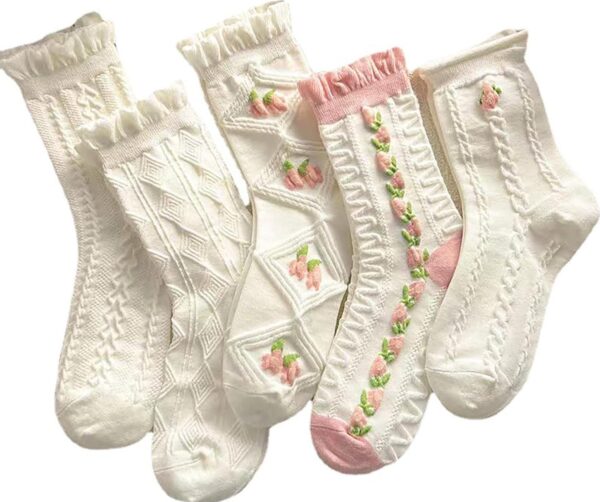 Women's Floral Design Vintage Crew Socks Ethnic Jacquard Knit Set