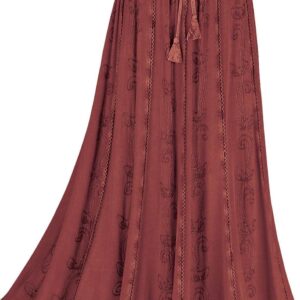 Women's Floral Embroidered Maxi Skirt-Over-Dyed Long Peasant Skirt, Ankle Length