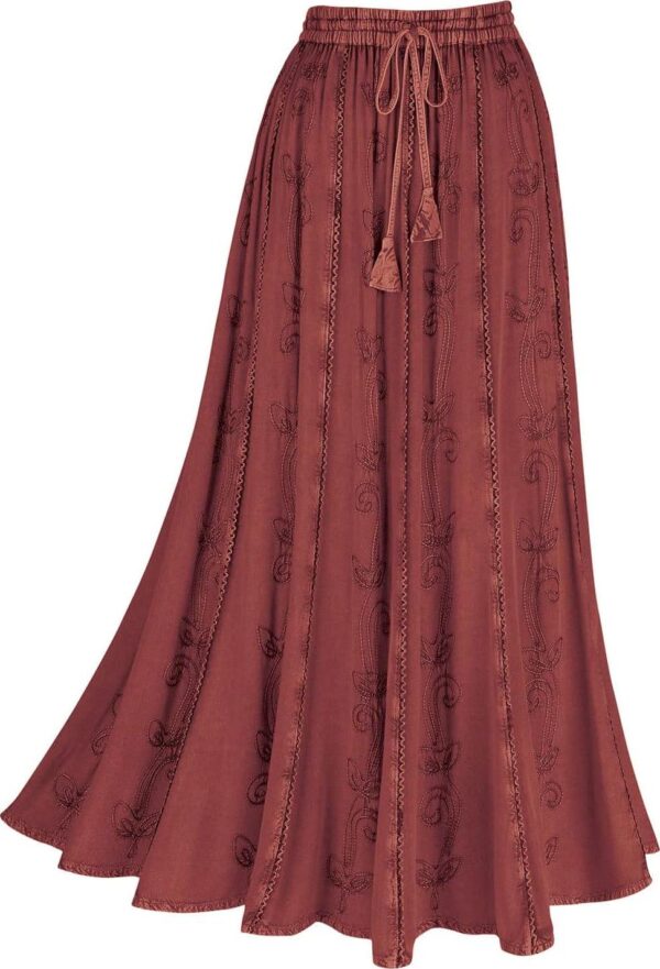 Women's Floral Embroidered Maxi Skirt-Over-Dyed Long Peasant Skirt, Ankle Length