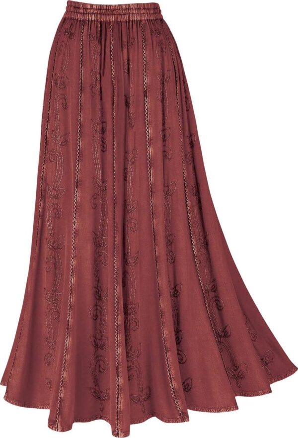 Women's Floral Embroidered Maxi Skirt-Over-Dyed Long Peasant Skirt, Ankle Length - Image 2