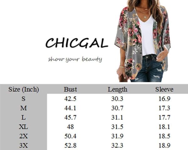 Women's Floral Print Puff Sleeve Kimono Cardigan Loose Cover Up Casual Blouse Tops - Image 8