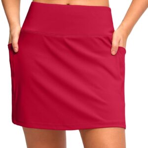 Women's Golf Skirts Skort 4 Side Pockets High Waisted Stretchy Tennis Skirt with Short Athletic Casual