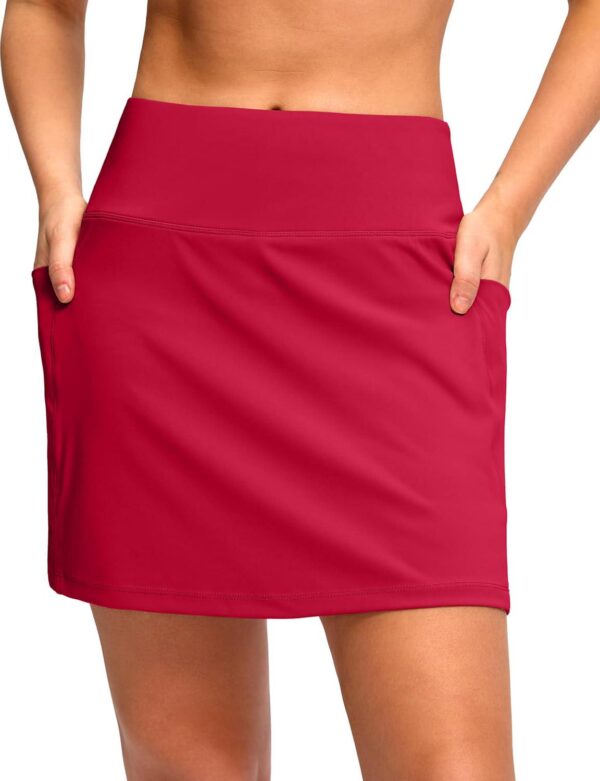 Women's Golf Skirts Skort 4 Side Pockets High Waisted Stretchy Tennis Skirt with Short Athletic Casual