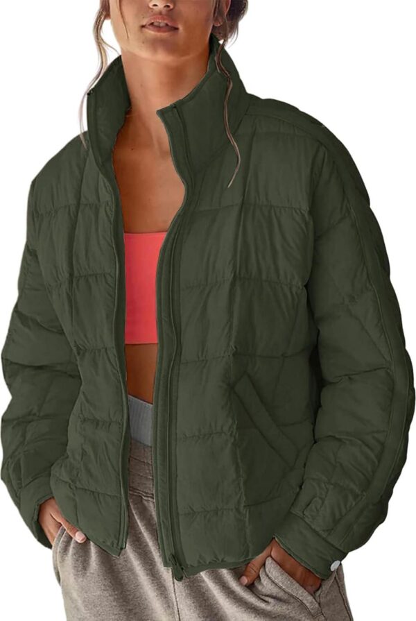 Women's Lightweight Down Coat Long Sleeve Full Zipper Oversized Packable Short Puffer Jackets - Image 2