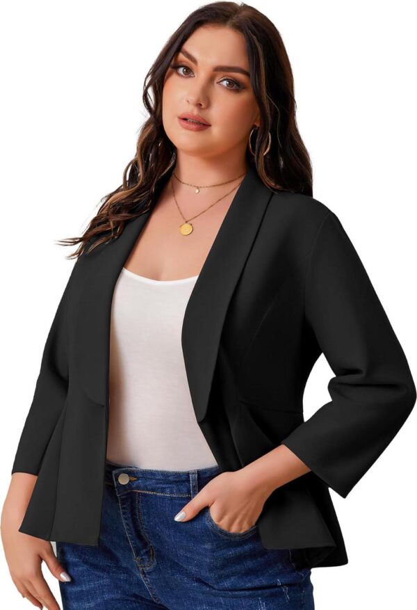 Women's Plus Size Open Front Blazer Casual Long Sleeve Cardigan Jacket Office - Image 2
