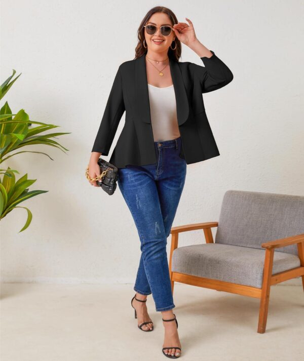Women's Plus Size Open Front Blazer Casual Long Sleeve Cardigan Jacket Office - Image 3