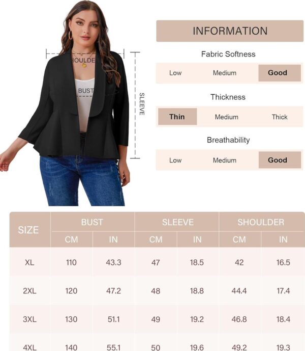 Women's Plus Size Open Front Blazer Casual Long Sleeve Cardigan Jacket Office - Image 6