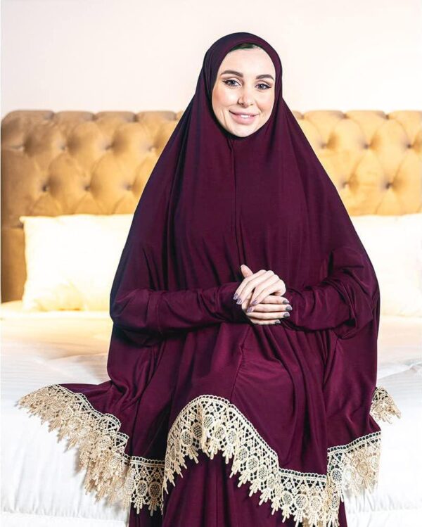Women's Prayer Dress 2 Pieces Lycra Solid Color Plus Long Sleeve | One-Size | Hijab Abaya Suit - Image 6