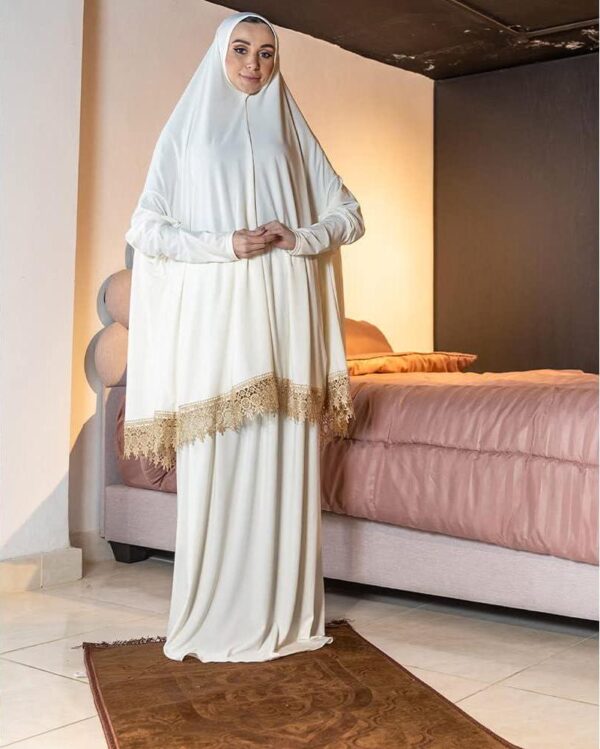 Women's Prayer Dress 2 Pieces Lycra Solid Color Plus Long Sleeve | One-Size | Hijab Abaya Suit - Image 5