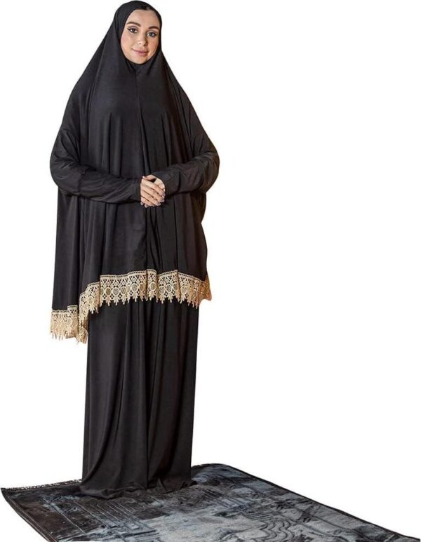 Women's Prayer Dress 2 Pieces Lycra Solid Color Plus Long Sleeve | One-Size | Hijab Abaya Suit