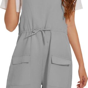 Women's Short Overalls Casual Summer Sleeveless Rompers Loose Adjustable Strap Jumpsuits with Pockets