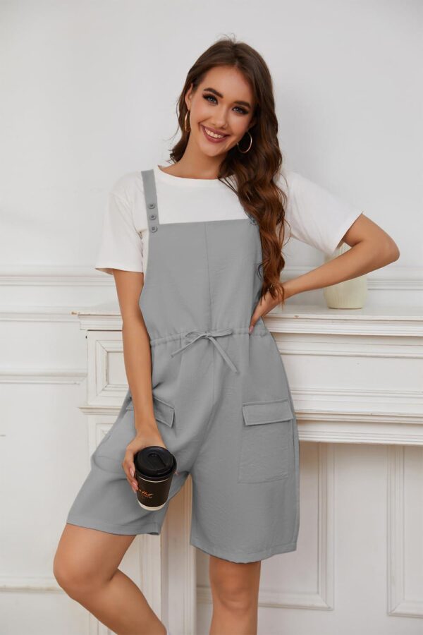 Women's Short Overalls Casual Summer Sleeveless Rompers Loose Adjustable Strap Jumpsuits with Pockets - Image 2