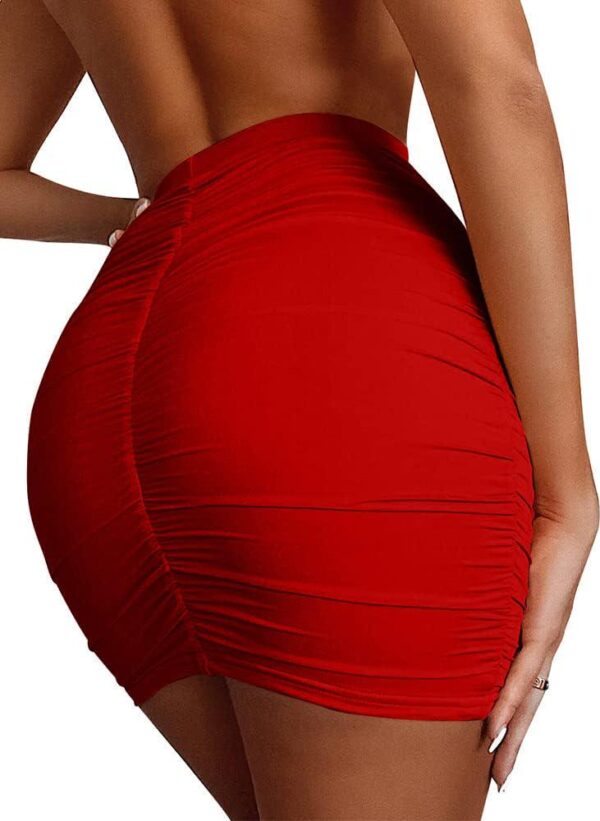 Women's Stretch High Waist Ruched Bodycon Double Layer Casual Mini Skirt - Image 3