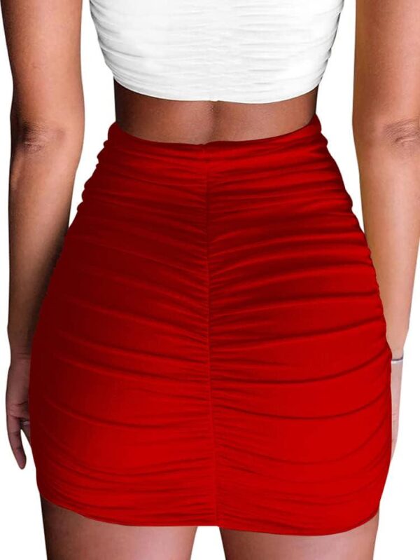 Women's Stretch High Waist Ruched Bodycon Double Layer Casual Mini Skirt - Image 4