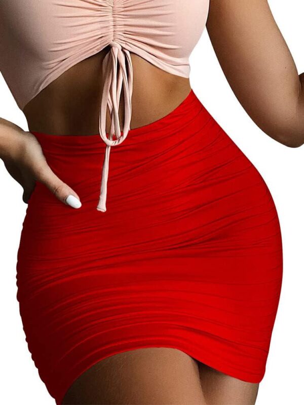 Women's Stretch High Waist Ruched Bodycon Double Layer Casual Mini Skirt - Image 2