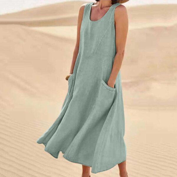 Women's Summer Cotton Linen Long Dress Sleeveless Elegant Flowy Dresses Plus Size Loose Comfy Dress with Pockets - Image 2
