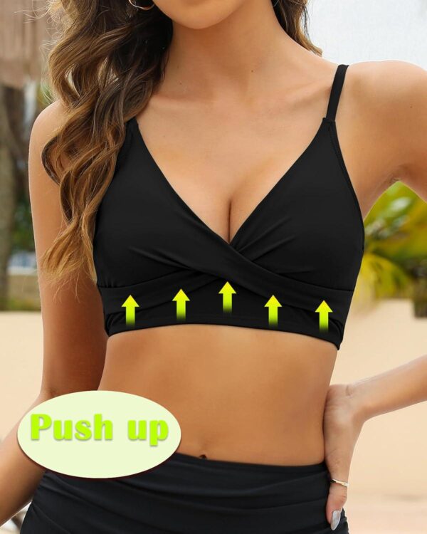 Women's Twist Front V Neck Bikini Top Padded Adjustable Spaghetti Straps Bathing Suit Tops Only - Image 2