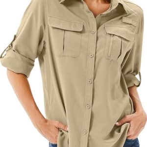 Women's UPF 50 Long Sleeve UV Sun Protection Safari Shirts Outdoor Quick Dry Fishing Hiking Travel Shirts
