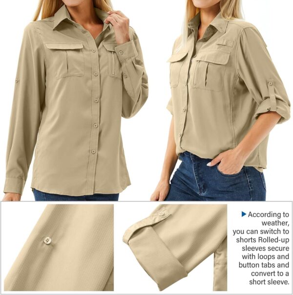 Women's UPF 50 Long Sleeve UV Sun Protection Safari Shirts Outdoor Quick Dry Fishing Hiking Travel Shirts - Image 4