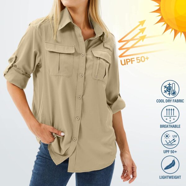 Women's UPF 50 Long Sleeve UV Sun Protection Safari Shirts Outdoor Quick Dry Fishing Hiking Travel Shirts - Image 5