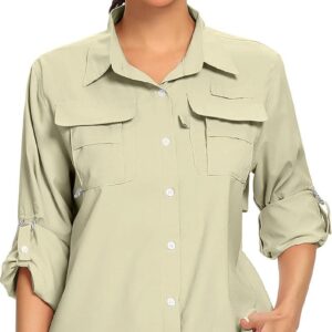 Women's UPF 50+ UV Sun Protection Safari Shirt, Long Sleeve Outdoor Cool Quick Dry Fishing Hiking Gardening Shirts