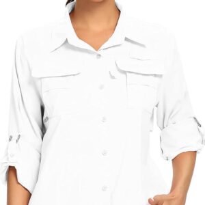 Women's UPF 50+ UV Sun Protection Safari Shirt, Long Sleeve Outdoor Cool Quick Dry Fishing Hiking Gardening Shirts