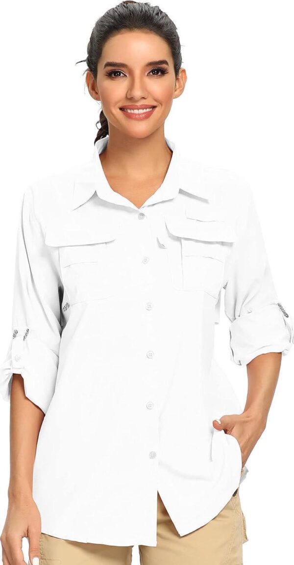 Women's UPF 50+ UV Sun Protection Safari Shirt, Long Sleeve Outdoor Cool Quick Dry Fishing Hiking Gardening Shirts