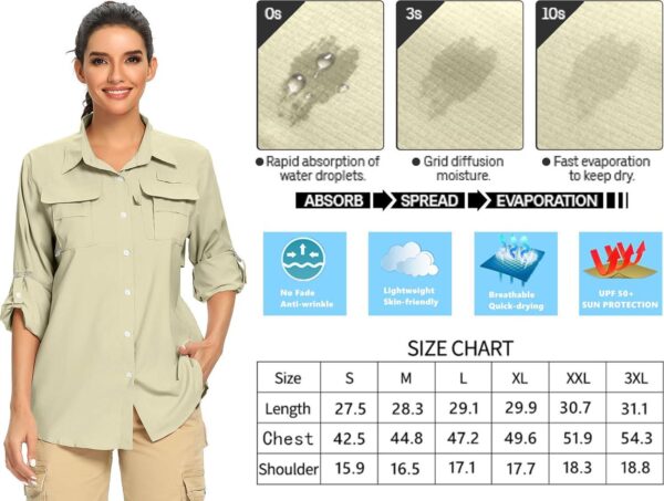 Women's UPF 50+ UV Sun Protection Safari Shirt, Long Sleeve Outdoor Cool Quick Dry Fishing Hiking Gardening Shirts - Image 6