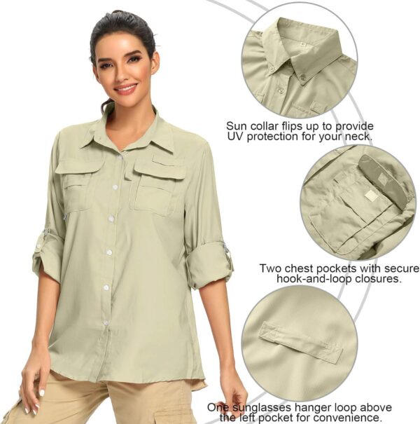Women's UPF 50+ UV Sun Protection Safari Shirt, Long Sleeve Outdoor Cool Quick Dry Fishing Hiking Gardening Shirts - Image 2