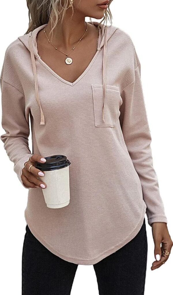 Women's V Neck Hoodies Long Sleeve Sweatshirt Drawstring Pullover Tops with Pocket