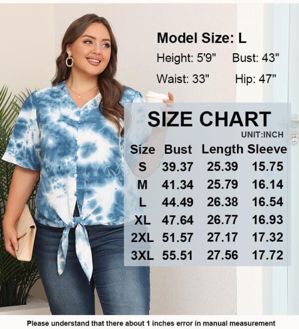 Womens 2024 Summer Tops V-Neck Casual Button Down Shirts Short Sleeve Trendy Blouses - Image 5