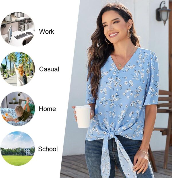Womens 2024 Summer Tops V-Neck Casual Button Down Shirts Short Sleeve Trendy Blouses - Image 4